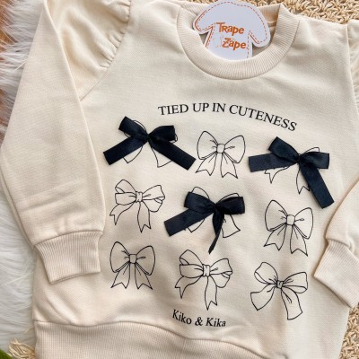  Conj. Casaco de Moletom Tied Up in Cuteness e Calça Legging - Areia e Preto